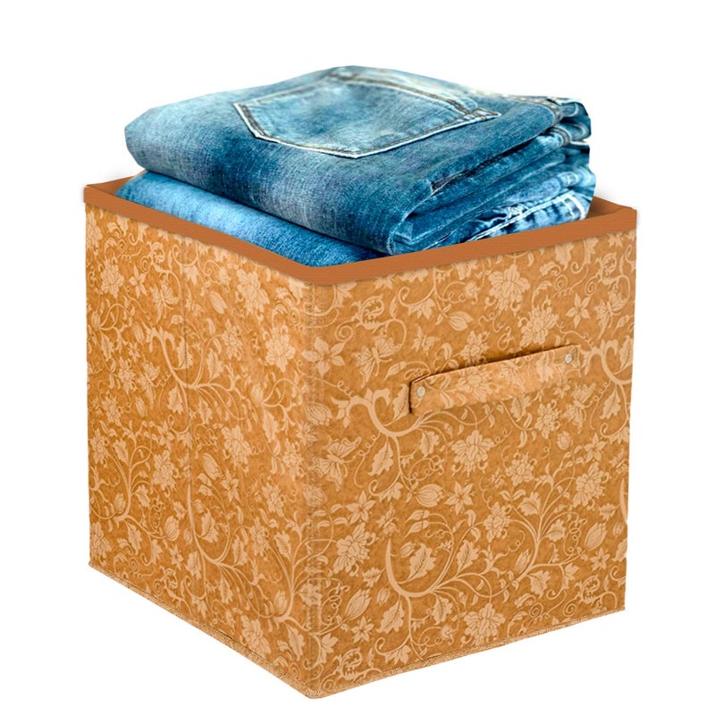 Kuber Industries KUBMART1747 Metallic Print Non Woven Fabric Foldable Storage Cube Toy, Books, Shoes Storage Box with Handle (Beige, Extra Large) - Image 4