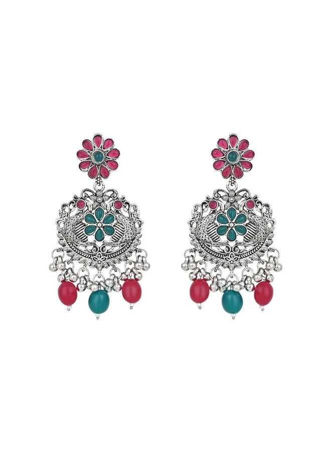 I Jewels I Jewels Navratri Ethnic Stylish Silver Oxidised Chain Pendant Long Necklace Jewellery Set Whit Earrings For Women & Girls (Style 5)  - Image 5