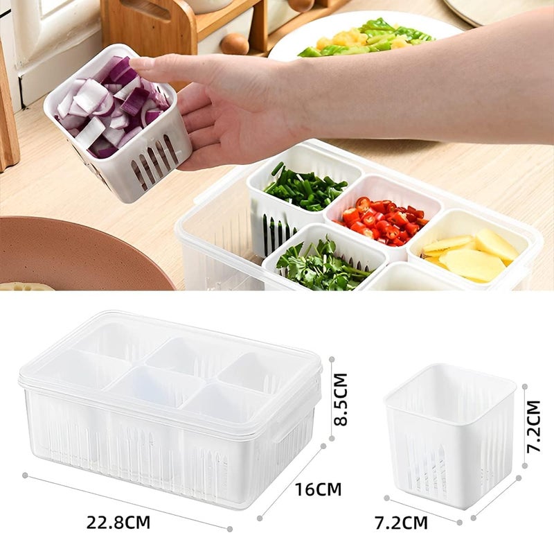 Rellon industries Fridge Food Storage Containers with Lids AirtightBox Fridge Container Grids Draining Crisper Divided Fruit Storage Container Ginger Storage Basket for kitchen - Image 2