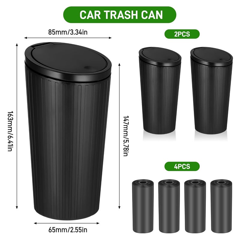 Yimomoyi 2 Pack Mini Car Trash Can with Lid and 4 Roll Trash Bags - Image 2