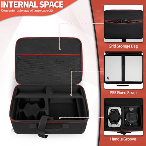GMAK Hard Shell Carrying Case for PS5, Protective Case Travel Bags Compatible with Playstation 5, DualSense Controllers, Base, Cords and Other Accessories, EVA Storage Bag with Shoulder for PS5, Black - Image 3