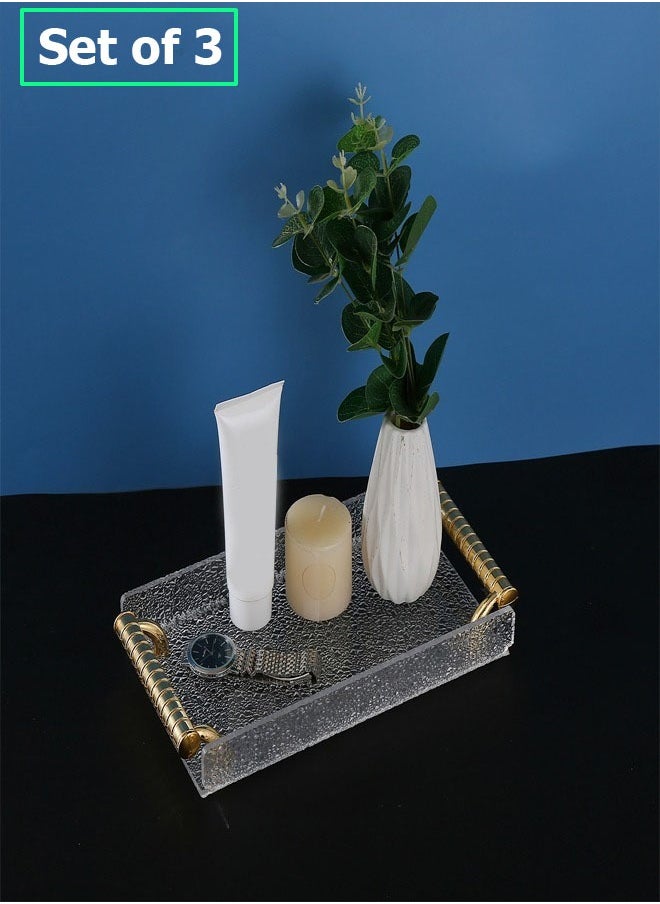 fashionhome - 3-Pieces Multipurpose Decorative Plastic Rectangular Platter Dish with Handle Party Dessert Display Plate Coffee Table Serving Tray for Food Snack Tea Jewelry Tray Cosmetic Storage Tray - Image 1