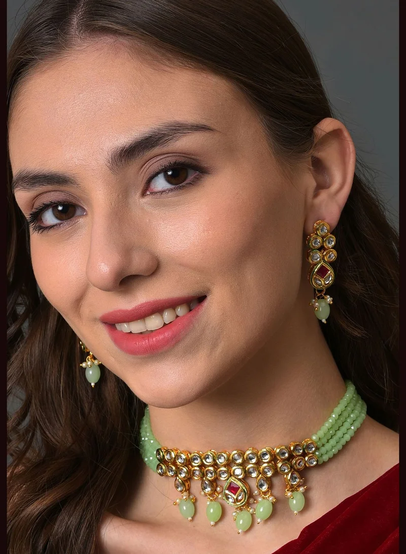 SOHI Kundan Beads Gold Plated Necklace Set