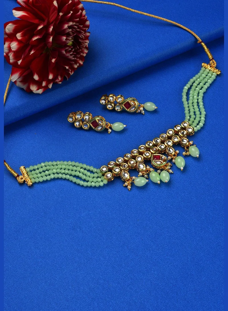 SOHI Kundan Beads Gold Plated Necklace Set