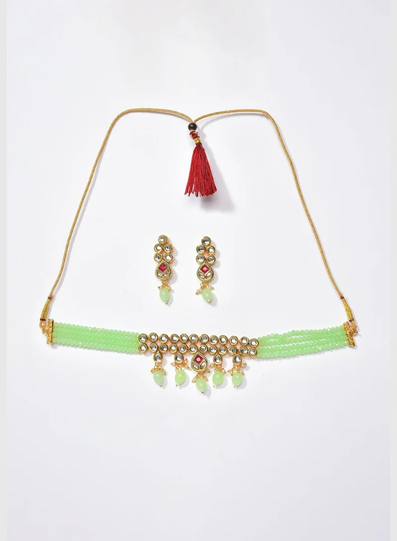 SOHI Kundan Beads Gold Plated Necklace Set