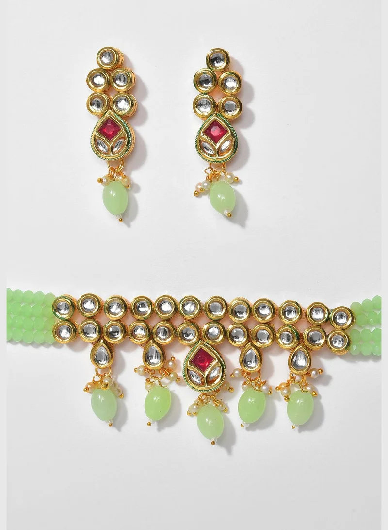 SOHI Kundan Beads Gold Plated Necklace Set