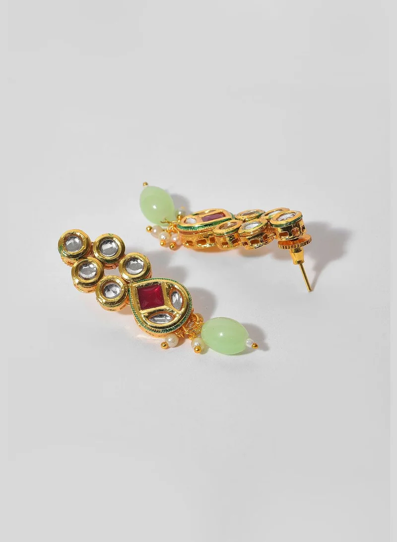 SOHI Kundan Beads Gold Plated Necklace Set