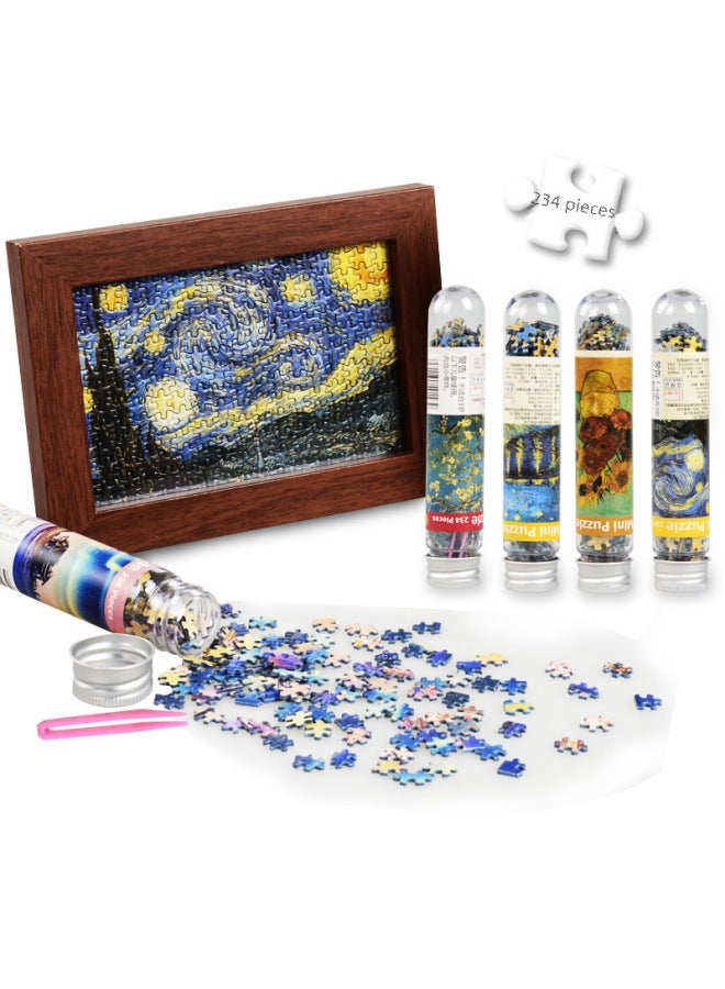 Adult Mini Puzzle Tube Pocket Small 234 Pieces Van Gogh World Famous Landscape Scenery Toy-Color:White. - Image 2