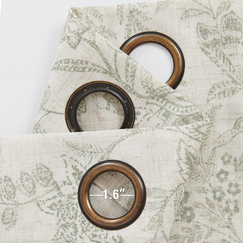 Lazzzy Linen Farmhouse Curtains for Living Room 63 Inch Length Floral Print Window Curtains Semi Sheer Drapes for Bedroom Country Light Filtering Curtain Grommet Top 2 Panels Green on Beige - Image 5