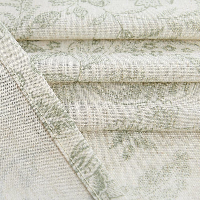 Lazzzy Linen Farmhouse Curtains for Living Room 63 Inch Length Floral Print Window Curtains Semi Sheer Drapes for Bedroom Country Light Filtering Curtain Grommet Top 2 Panels Green on Beige - Image 4