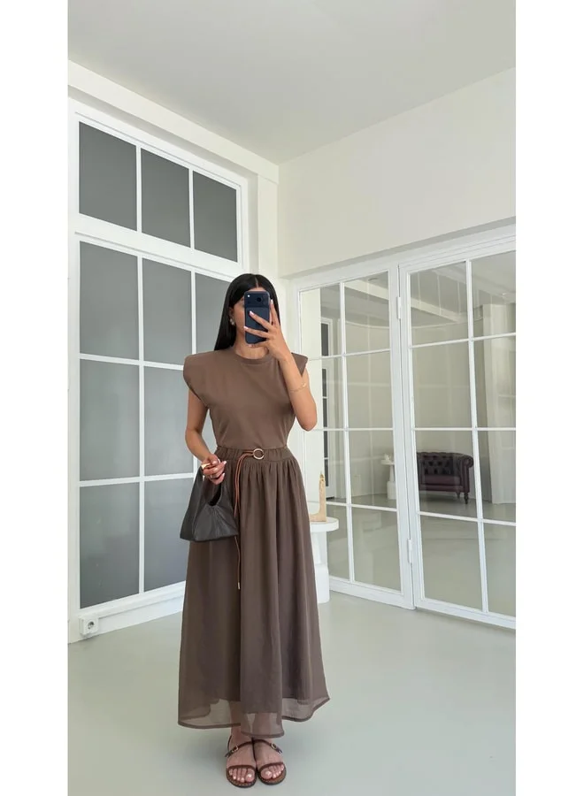 GAUS Coffee TWST Model Belted Dress GAUS-01697.