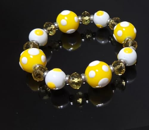 Linpeng Polka Dots Glass Beaded Stretch Bracelet, Christmas Birthday Gift Idea for Her, 1 pc (Yellow) - Image 2