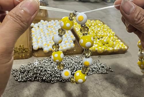 Linpeng Polka Dots Glass Beaded Stretch Bracelet, Christmas Birthday Gift Idea for Her, 1 pc (Yellow) - Image 4
