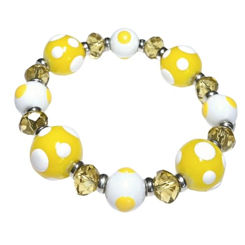 Linpeng Polka Dots Glass Beaded Stretch Bracelet, Christmas Birthday Gift Idea for Her, 1 pc (Yellow) - Image 1