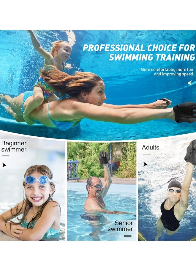 1 Pair Adjustable Swimming Hand Paddles with Nose Clip Earplugs for Adults Kids Unisex Black - Image 5