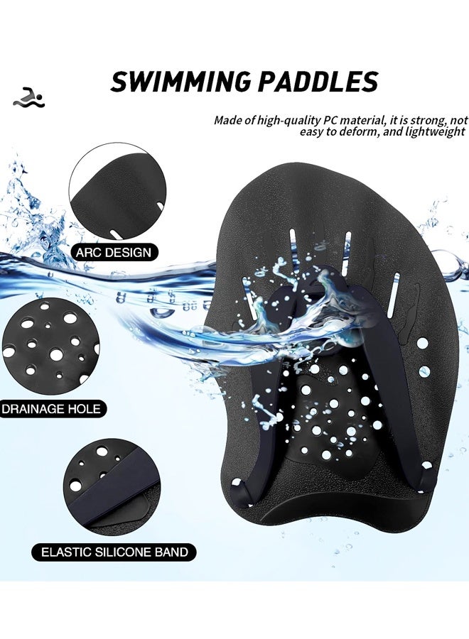 1 Pair Adjustable Swimming Hand Paddles with Nose Clip Earplugs for Adults Kids Unisex Black - Image 3