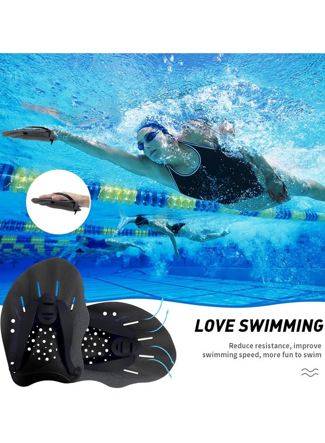 1 Pair Adjustable Swimming Hand Paddles with Nose Clip Earplugs for Adults Kids Unisex Black - Image 4