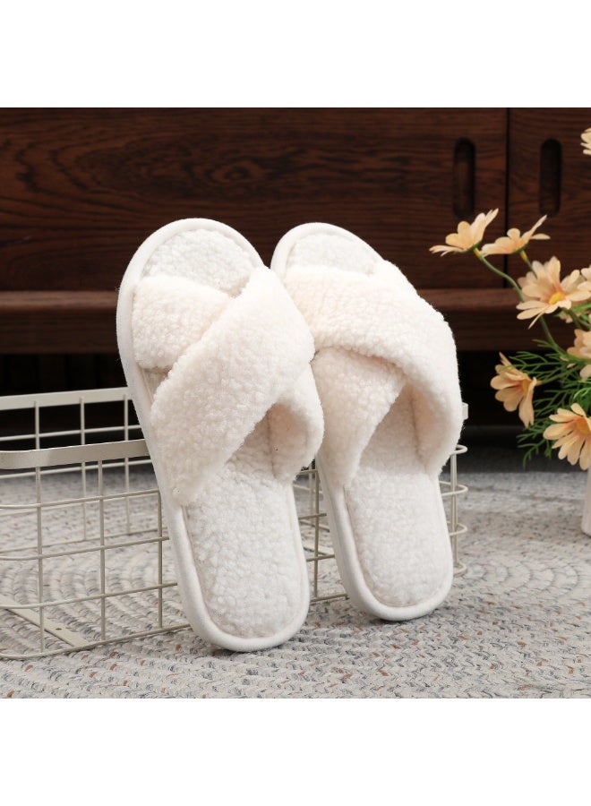 GUOLUOFEI Women’s Cozy Plush Open Toe Slippers Cross Band Furry Fluffy Memory Foam Soft House Slides Indoor Outdoor - Image 1