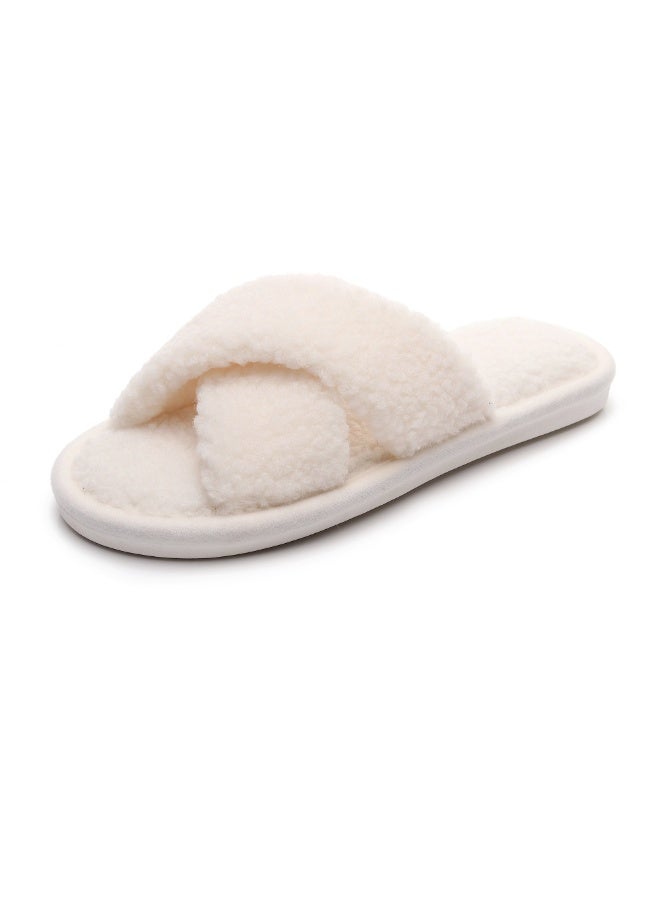 GUOLUOFEI Women’s Cozy Plush Open Toe Slippers Cross Band Furry Fluffy Memory Foam Soft House Slides Indoor Outdoor - Image 3