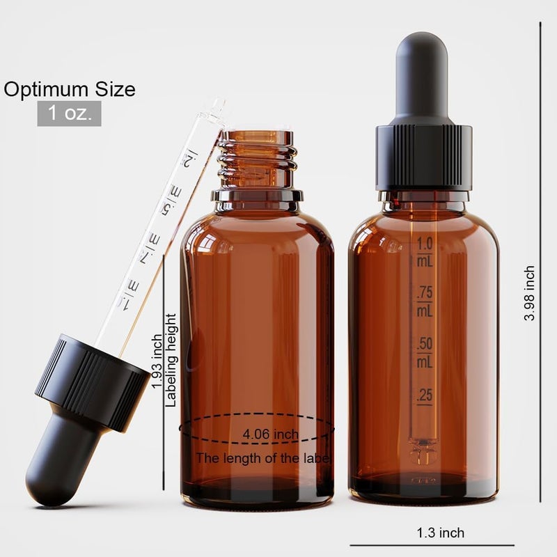 seafulee 30 Pack 1oz Amber Glass Dropper Bottles (30ML) with black Cap and Scaled Pipettes, Mini Small dropper Bottles for Essential Oils,Aromatherapy,Hair oil(Amber 30Pack) - Image 2