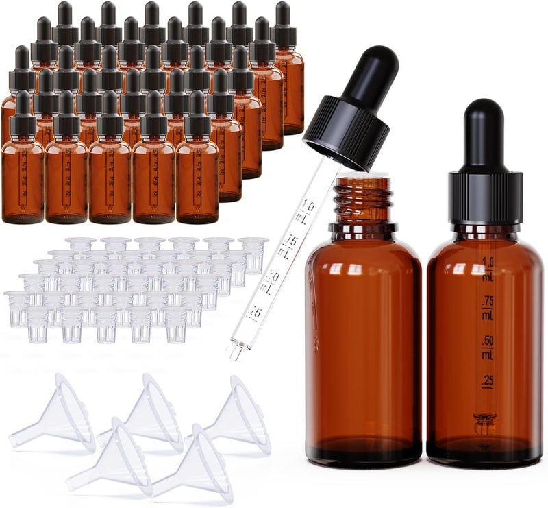 seafulee 30 Pack 1oz Amber Glass Dropper Bottles (30ML) with black Cap and Scaled Pipettes, Mini Small dropper Bottles for Essential Oils,Aromatherapy,Hair oil(Amber 30Pack) - Image 1