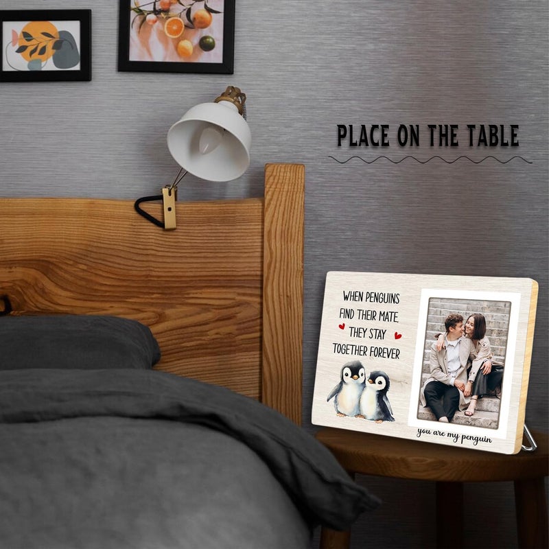 KLYTINK Penguin Photo Frame Gift, Engagement Picture Frame, Wedding Gifts for Couple, Valentine's Gift for Him Her, Anniversary Couple, fits 4x6 Photo, When Penguins Find Their Mate They Stay Together Forever - Image 5