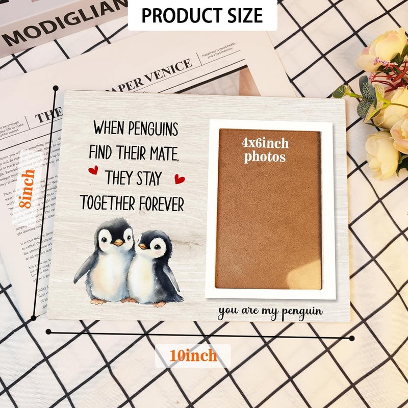 KLYTINK Penguin Photo Frame Gift, Engagement Picture Frame, Wedding Gifts for Couple, Valentine's Gift for Him Her, Anniversary Couple, fits 4x6 Photo, When Penguins Find Their Mate They Stay Together Forever - Image 2