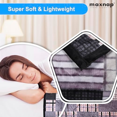 MAXNAP Cloudrest - Grey Checkered Pattern All-Weather AC Blanket for Double Bed – 300 GSM Ultra Soft, Lightweight & Breathable – 220x240 cm, Ideal for Year-Round Use - Image 4