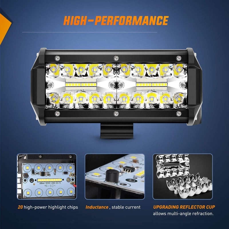 Nilight LED Pods 4PCS 6.5 Inch 120W Light Bar Triple Rows Spot Flood Combo Driving Light Waterproof Led Work Light Off-road Truck Car ATV SUV Cabin Boat, 2 Years Warranty - Image 3