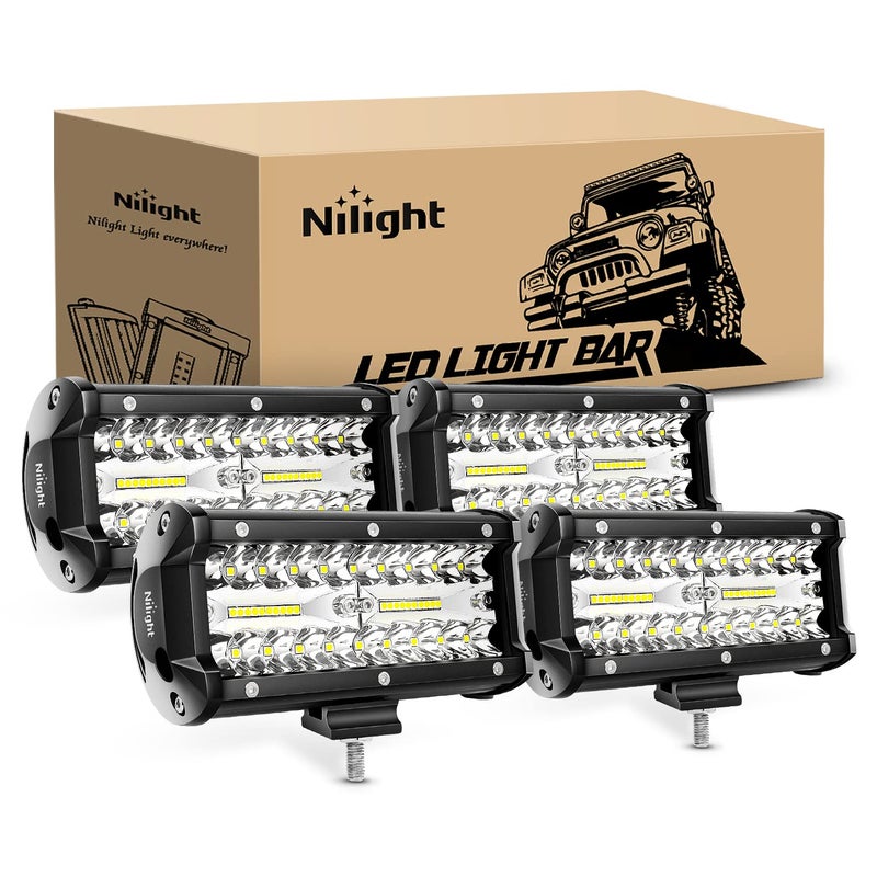 Nilight LED Pods 4PCS 6.5 Inch 120W Light Bar Triple Rows Spot Flood Combo Driving Light Waterproof Led Work Light Off-road Truck Car ATV SUV Cabin Boat, 2 Years Warranty - Image 1