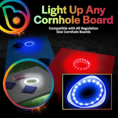 Brightz Cornhole Lights 2-Pack - Cornhole Board Lights Patriotic USA American Flag Design - Cornhole Accessories for Fourth of July 4th Games Memorial Day Activities - Backyard Games for Adults - Image 3
