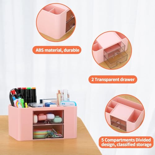 Shuttle Art Desk Organiser | ABS Plastic Table Organiser with 5 Compartments & 2 Drawers | Multifunctional Pen Stand for Table & Stationery Storage for Office, Home & Study Desk (Blue) - Image 4