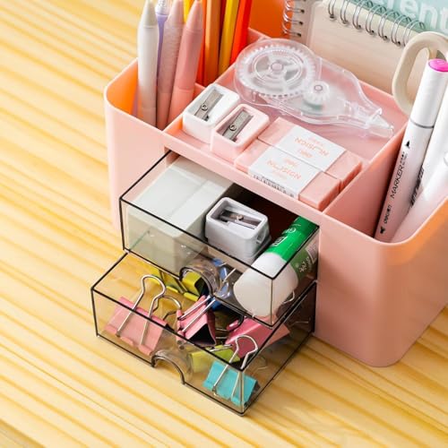 Shuttle Art Desk Organiser | ABS Plastic Table Organiser with 5 Compartments & 2 Drawers | Multifunctional Pen Stand for Table & Stationery Storage for Office, Home & Study Desk (Blue) - Image 3