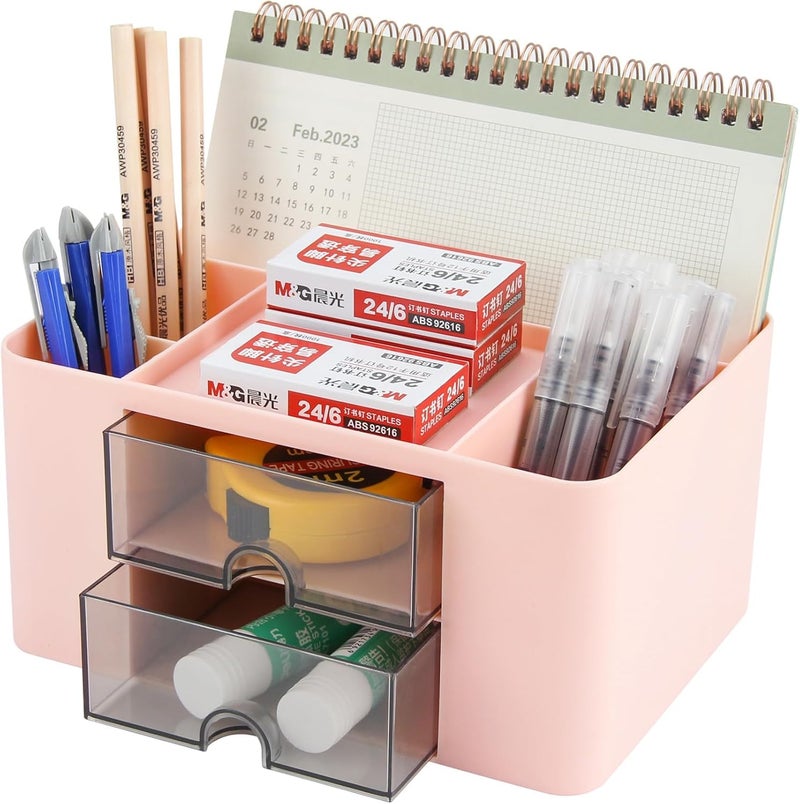 Shuttle Art Desk Organiser | ABS Plastic Table Organiser with 5 Compartments & 2 Drawers | Multifunctional Pen Stand for Table & Stationery Storage for Office, Home & Study Desk (Blue) - Image 1