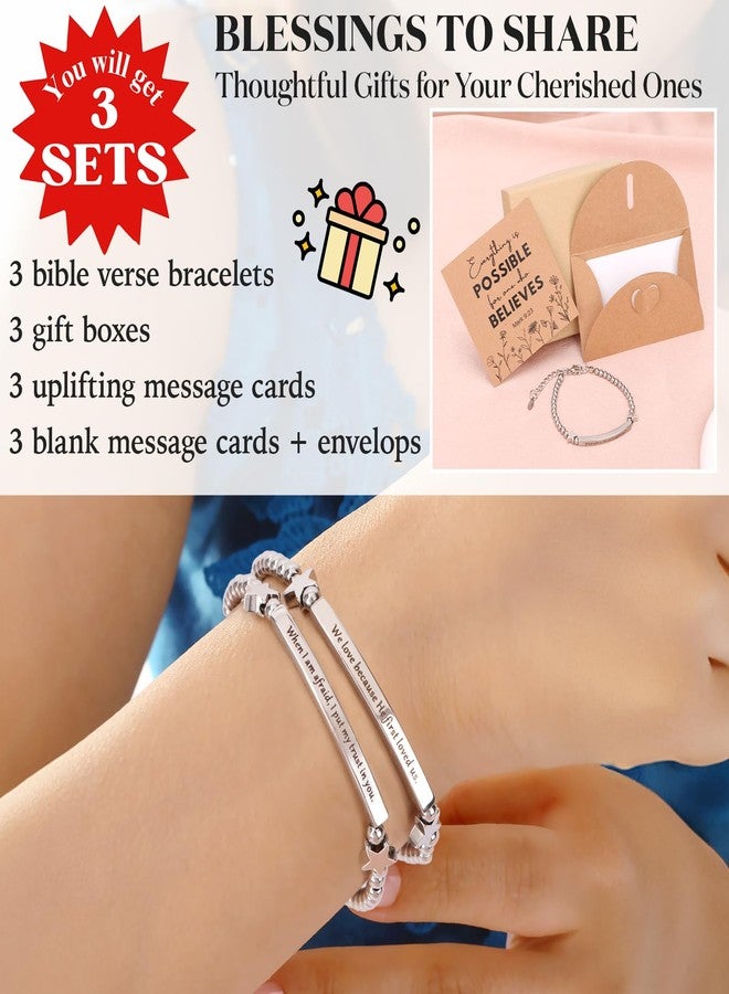 kilofly Set of 3 Bible Verse Bracelet Christian Unique Religious Gift for Women - Love - Image 3