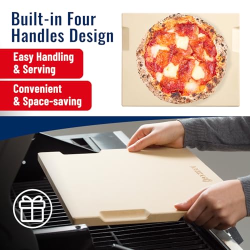 ROCKSHEAT Large Pizza Stone, 20"x13.5" Rectangular Pizza Stone for Oven Grill BBQ, Baking Stone for Pizza Bread with Unique Built-in 4 Handles Design - Image 3