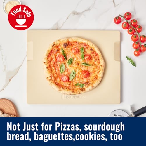 ROCKSHEAT Large Pizza Stone, 20"x13.5" Rectangular Pizza Stone for Oven Grill BBQ, Baking Stone for Pizza Bread with Unique Built-in 4 Handles Design - Image 5