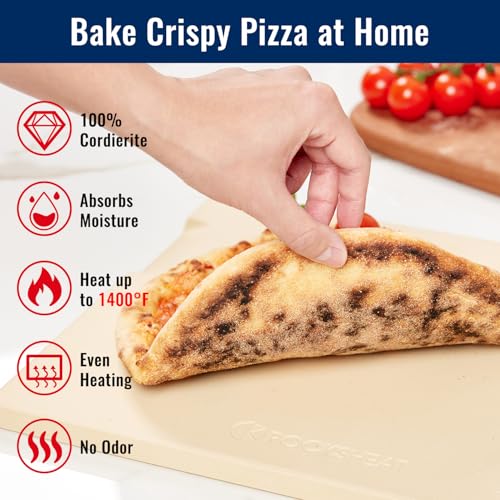 ROCKSHEAT Large Pizza Stone, 20"x13.5" Rectangular Pizza Stone for Oven Grill BBQ, Baking Stone for Pizza Bread with Unique Built-in 4 Handles Design - Image 4