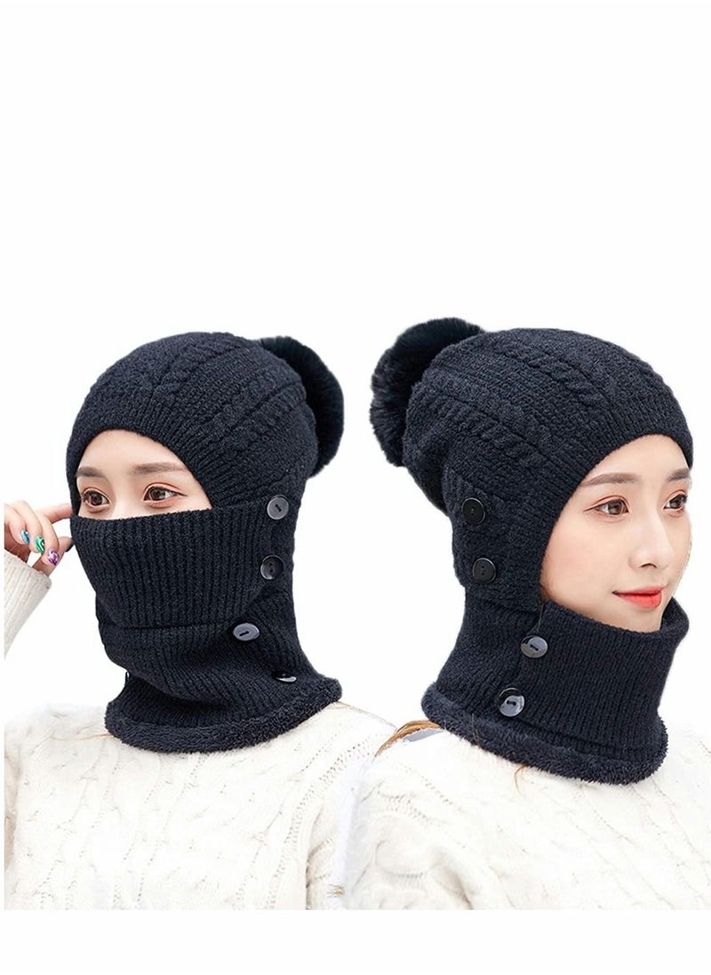 SYOSI Slouchy Beanie for Men/Women Knit Hat, Baggy Cap Winter Knit Hat Fleece Lined Beanie Winter Scarf Mask Set for Women, Girls Warm Hat Earmuffs Cap with Pom  - Image 1