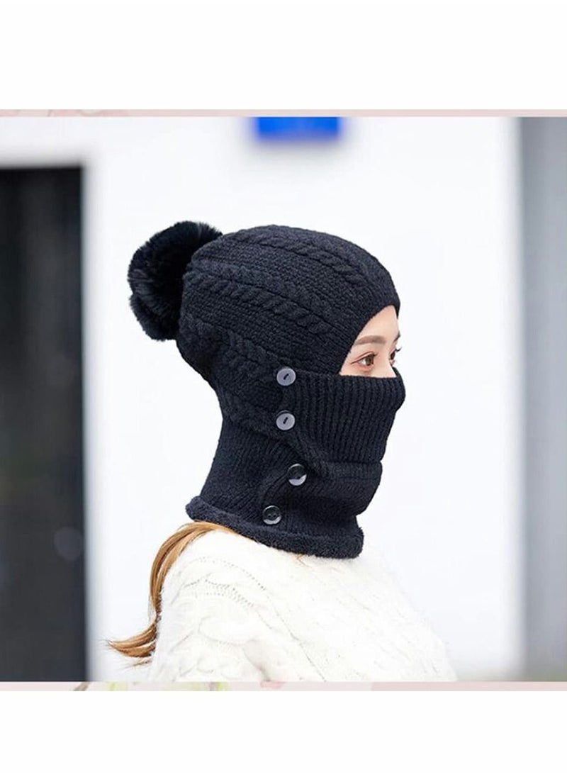 SYOSI Slouchy Beanie for Men/Women Knit Hat, Baggy Cap Winter Knit Hat Fleece Lined Beanie Winter Scarf Mask Set for Women, Girls Warm Hat Earmuffs Cap with Pom  - Image 2