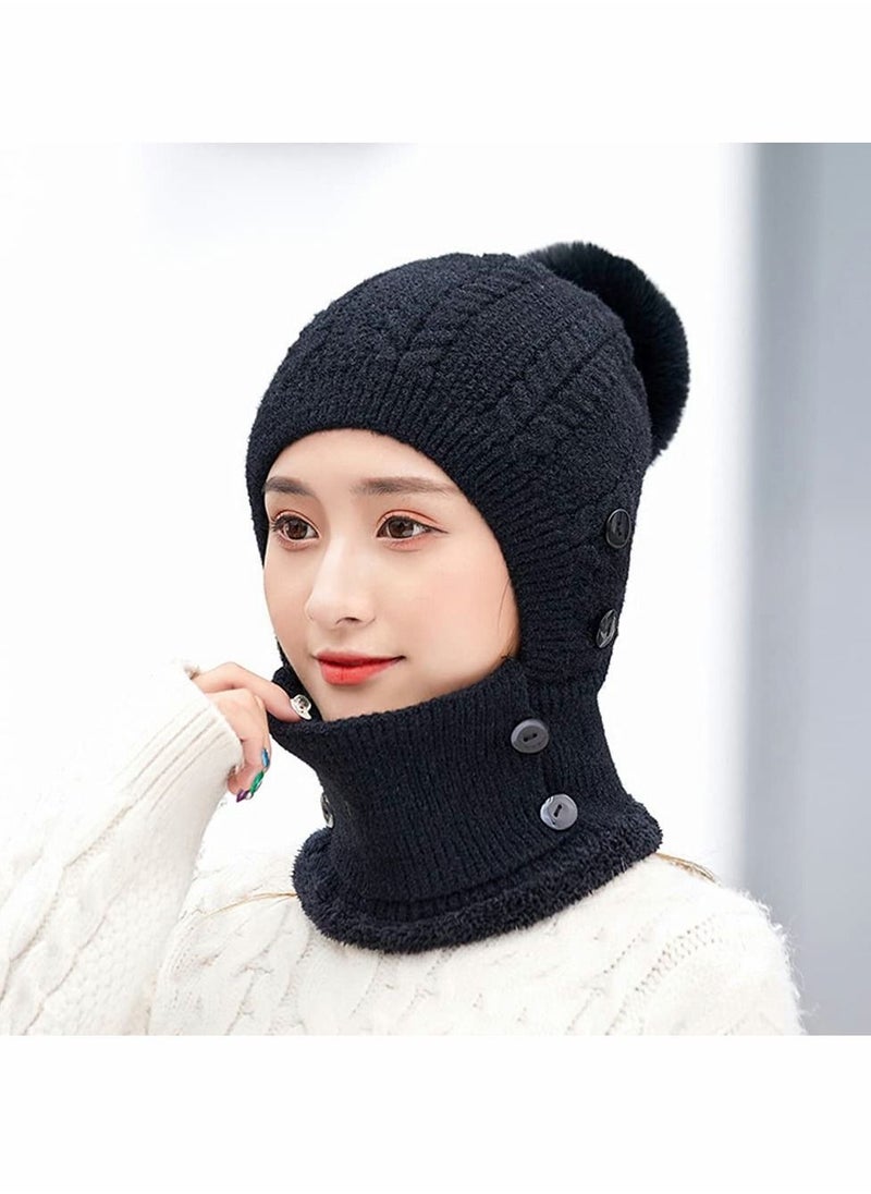 SYOSI Slouchy Beanie for Men/Women Knit Hat, Baggy Cap Winter Knit Hat Fleece Lined Beanie Winter Scarf Mask Set for Women, Girls Warm Hat Earmuffs Cap with Pom  - Image 3