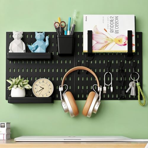Serplex® DIY Assembly Pegboard Kit, 11.8'' Square Wall Pegboards Wall Organizer Pegboards with Storage Box & Shelf, Hooks, Space Saving Wall Pegboard Organizer for Tools, Gadget, Stationeries - Image 4