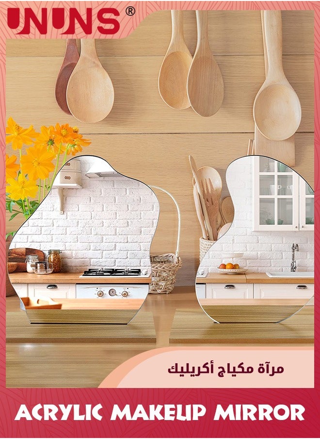 UNUNS Acrylic Makeup Mirror,2 Styles Of Vanity Mirror,Room Decor Aesthetic Mirror With Wooden Stand,Frameless Tabletop Mirror,Standing Irregular Mirror For Bedroom/Living Room/Minimal Spaces Room Decor  - Image 3