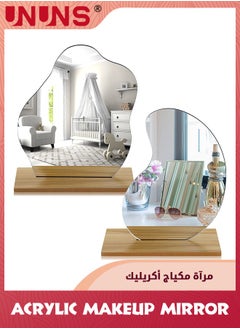 UNUNS Acrylic Makeup Mirror,2 Styles Of Vanity Mirror,Room Decor Aesthetic Mirror With Wooden Stand,Frameless Tabletop Mirror,Standing Irregular Mirror For Bedroom/Living Room/Minimal Spaces Room Decor  - Image 1