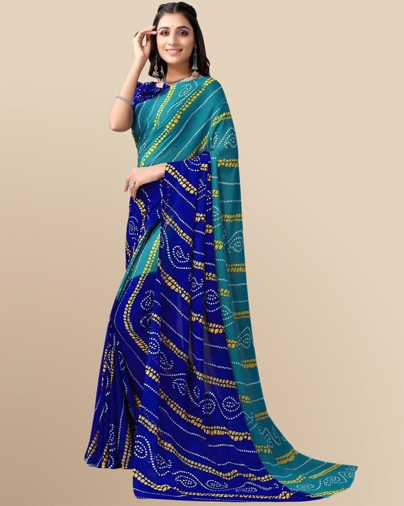 Shiv Textiles Women's Georgette Printed Saree(236S103_Blue) - Image 3