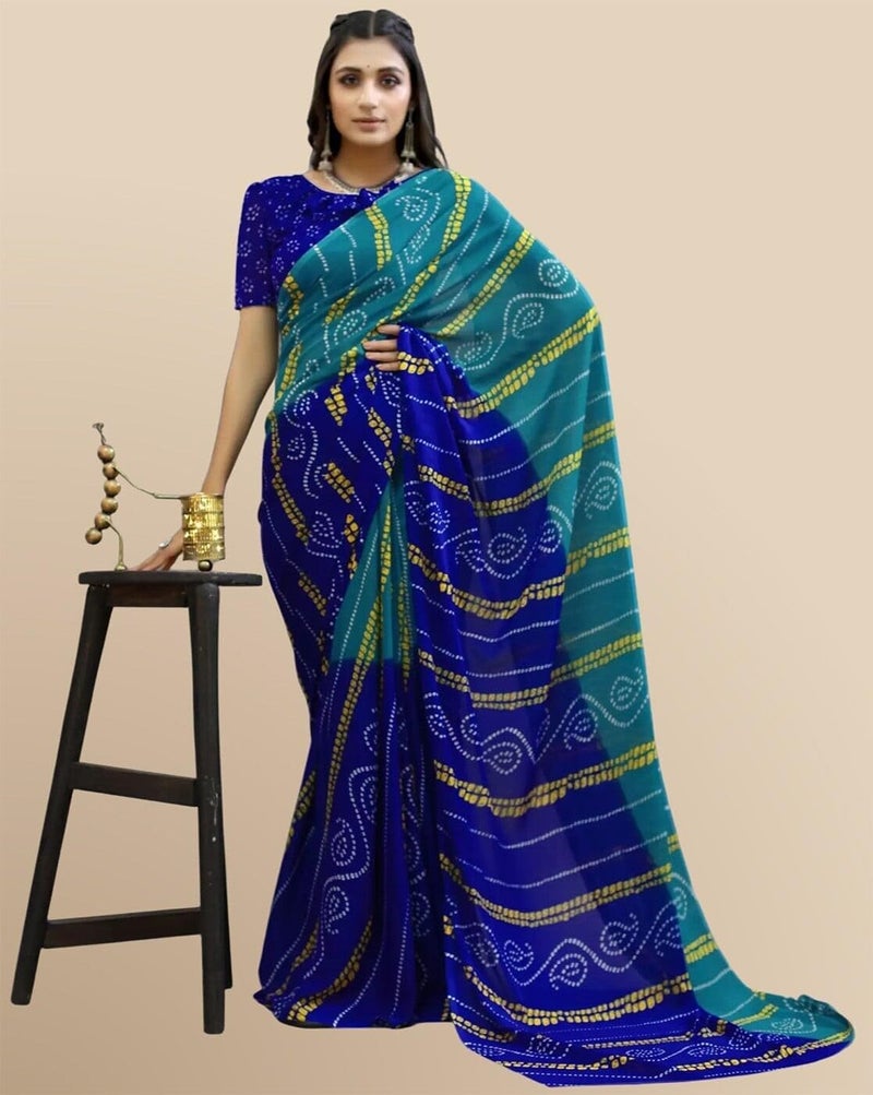 Shiv Textiles Women's Georgette Printed Saree(236S103_Blue) - Image 4