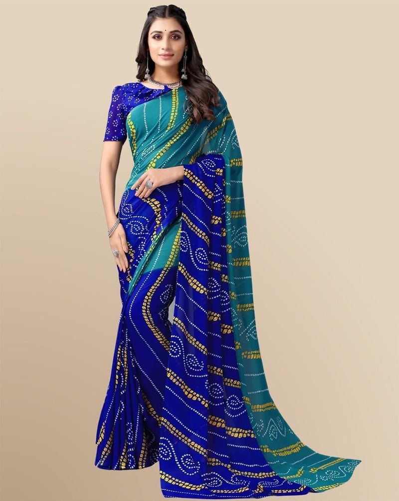 Shiv Textiles Women's Georgette Printed Saree(236S103_Blue) - Image 2