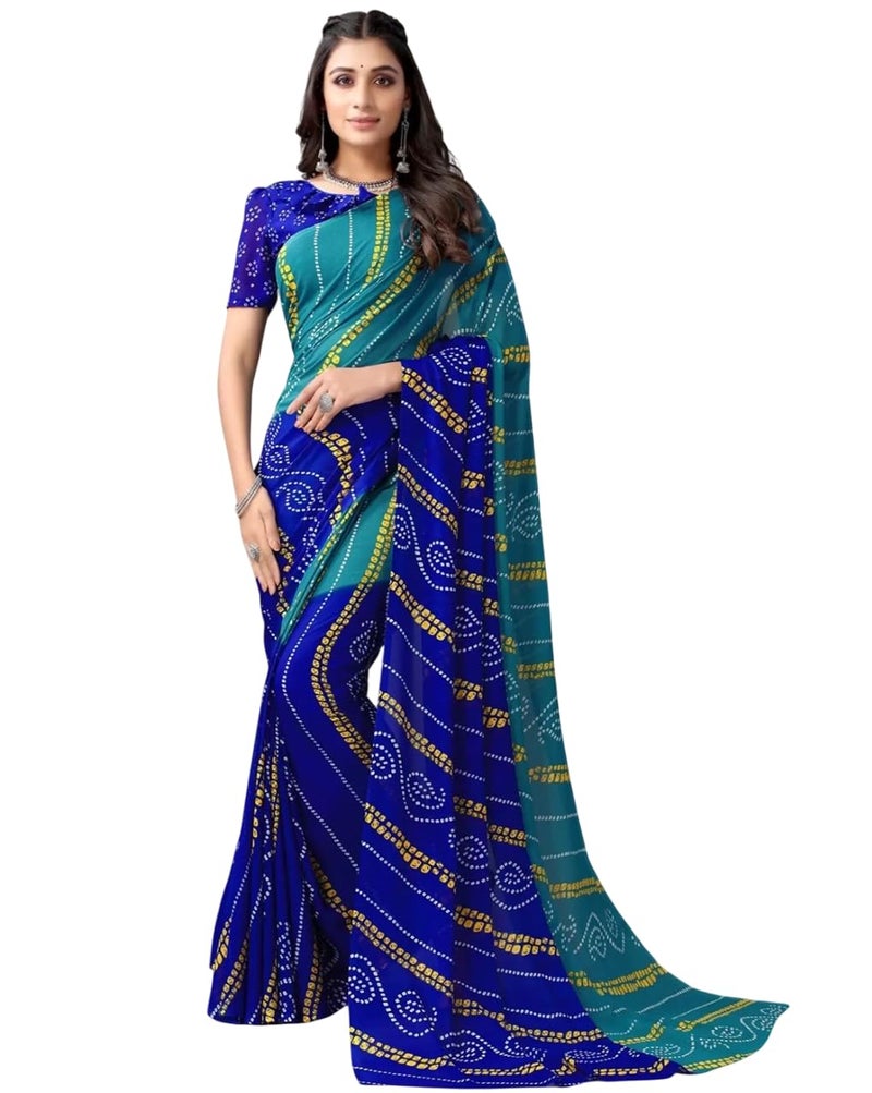 Shiv Textiles Women's Georgette Printed Saree(236S103_Blue) - Image 1