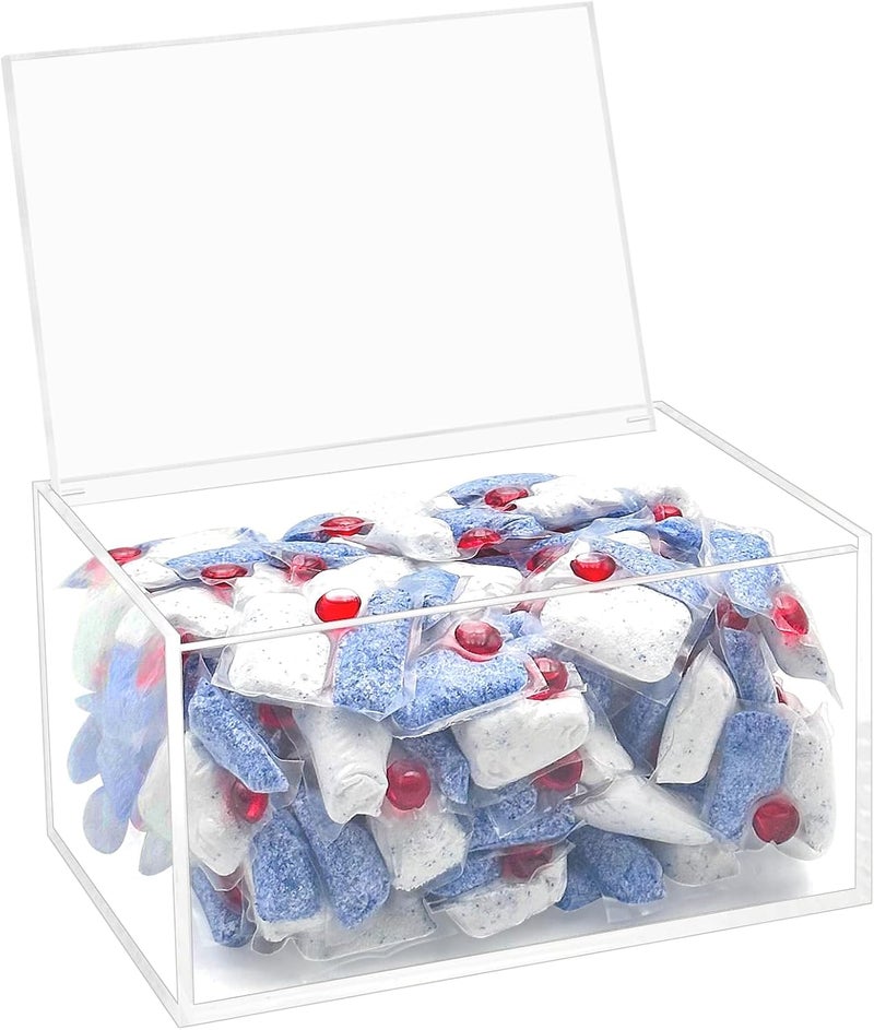 Bigfety Dishwasher Pod Holder Acrylic with Hinged Lid, Modern Style Dishwasher Cleaner Tablets Container Box for Detergent, Clear - Image 1