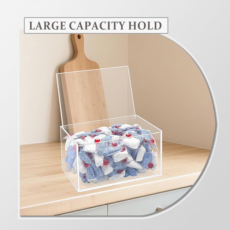 Bigfety Dishwasher Pod Holder Acrylic with Hinged Lid, Modern Style Dishwasher Cleaner Tablets Container Box for Detergent, Clear - Image 5